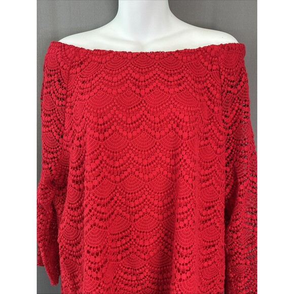 Talbots Tops - Talbots RSVP Off Shoulder Top XL Red Cotton Crochet Lace Scalloped Romantic Chic
